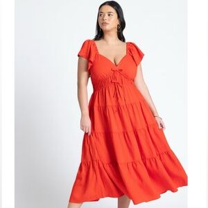 Eloquii Women's Plus Size Ruffled Tiered Maxi Dress  Red Size 24